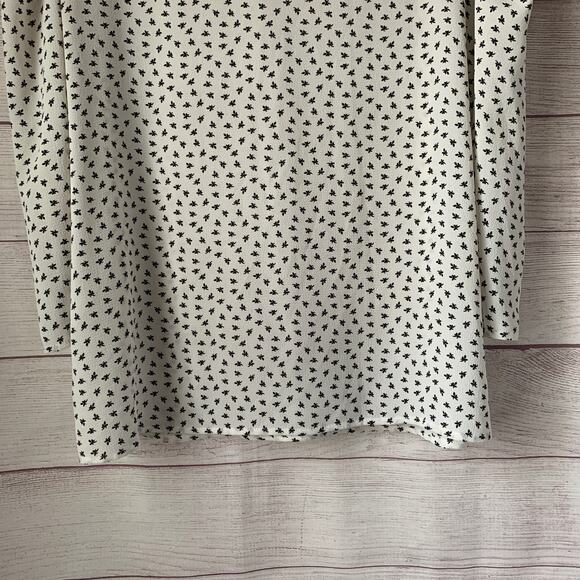 Vince Camuto White and Black Floral Blouse Pouf Shoulders Size Medium - Picture 8 of 12